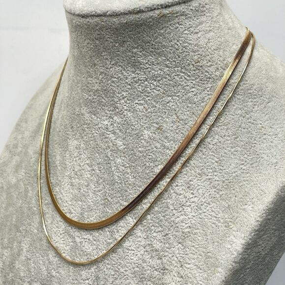 Anthropologie Serefina Gold Tone 2 Layer Snake Chain Chevron Chain Necklace - Picture 4 of 8